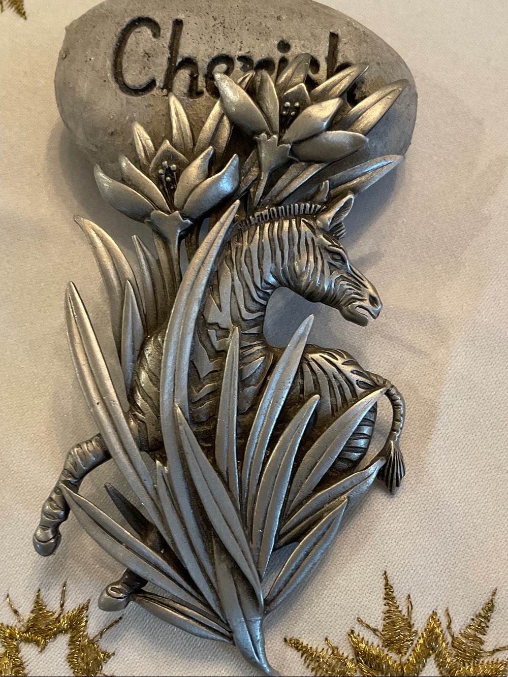 JJ Jonette Zebra Brooch Silver Tone Pewter 1970’s